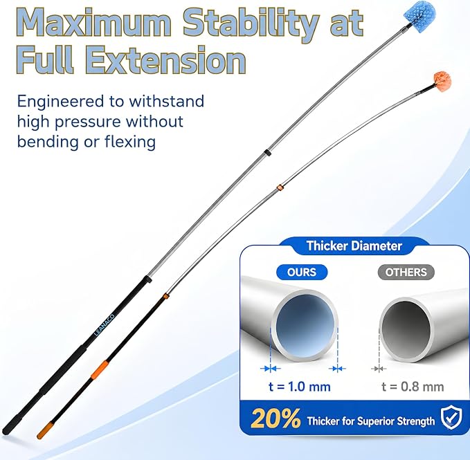 26FT High Reach Cobweb Duster with 5-20ft Extension Pole, 6 Pack Big Webster Cobweb Duster, Aluminum Telescopic Cobweb Brush, Spider Web Brush for Outdoor & Indoor Cleaning(20FT, Duster Kit)