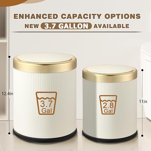 Automatic Motion Sensor Bathroom Trash Can with Lid, 3.7 Gallon Touchless Trash Garbage Bin Large Trash Cans Trashcan, White Smart Plastic Trash Bins for Bathroom, Office, Bedroom, Kitchen
