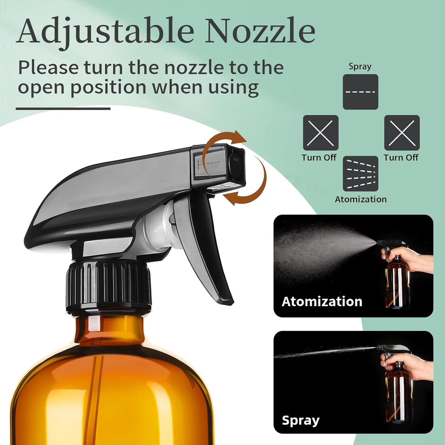 8oz Amber Glass Spray Bottles,3 Pack Glass Spray Bottles Refillable Empty Bottle with Adjustable Nozzle,Spray Bottle for Essential Oils,Cleaning Solutions,Pets,Hair Mister,Gardening