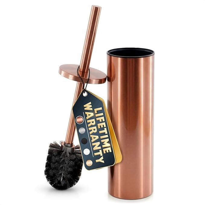 Bronze Toilet Brush and Holder Set - Upgrade Your Bathroom in Seconds - Rust Resistant Stainless Steel Toilet Bowl Brush and Holder with Replaceable Head, Removable Inner Bowl & Splash Guard Cover