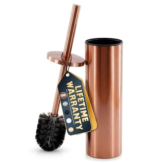 Bronze Toilet Brush and Holder Set - Upgrade Your Bathroom in Seconds - Rust Resistant Stainless Steel Toilet Bowl Brush and Holder with Replaceable Head, Removable Inner Bowl & Splash Guard Cover