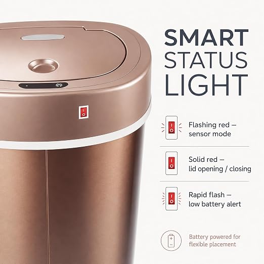 Motion Sensor Trash Can, 15L Touchless Automatic Garbage Can with Lid, Stainless Steel for Kitchen, Bathroom, Office, Quiet Soft-Close, Long Battery Life, Champagne Gold