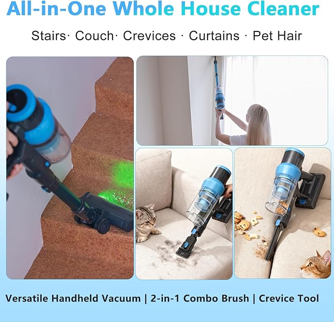 Cordless Vacuum Cleaner, Max 580W 55kPa 60mins Powerful Lightweight Rechargeable Stick Vacuum With Anti Tangle, Green Light, Self-Standing Vacuum Cleaners For Home, Hardwood Floor, Pet Hair, Carpet