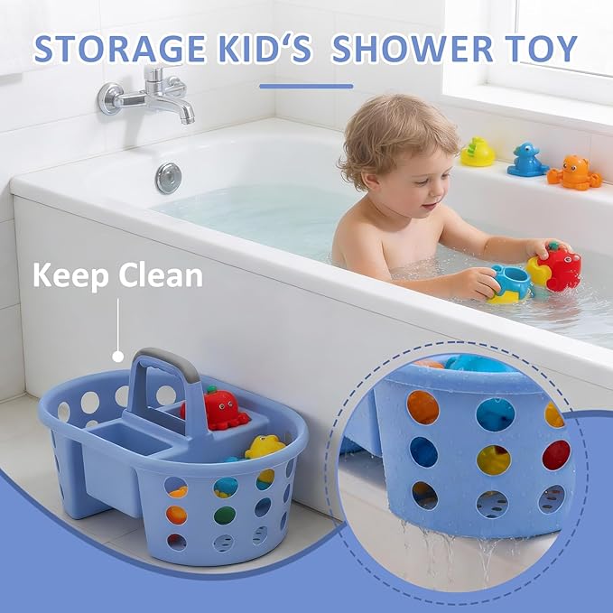 SIMPLYKLEEN Large Shower Caddy Portable 2PC - Made in USA Plastic Jumbo Size Dorm Storage Candy Tote with Handle Shower Organizer for Bathroom, Pantry, Kitchen, College Dorm, Periwinkle