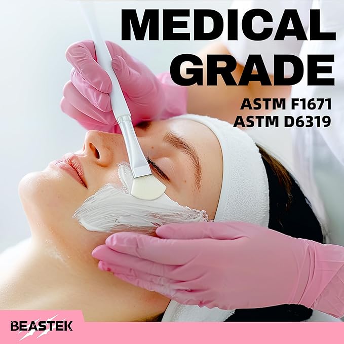 Beastek Nitrile Exam Gloves, 4Mil Disposable Powder-Free Latex-Free Glove for Medical Cooking Clean Esthetician Pink 1000 Pcs