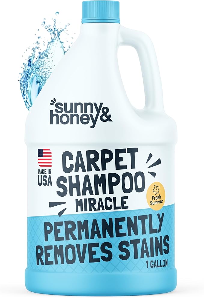 Sunny & Honey Heavy Duty Carpet Cleaner Solution for Machines - Powerful Stain and Surface Odor Eliminator For New and Deep-set Pet Messes - For Rugs, Couches and Upholstery (1 Gallon, Fresh Summer)