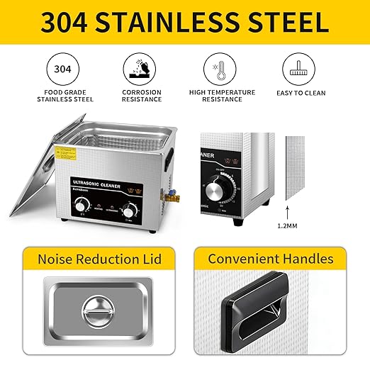 Commercial Ultrasonic Cleaner,15L with Knob, Heater Timer 6 Transducers 450W+360W 40kHz for Carburetor Bike Chain Brass Instrument Jewelry Denture Professional