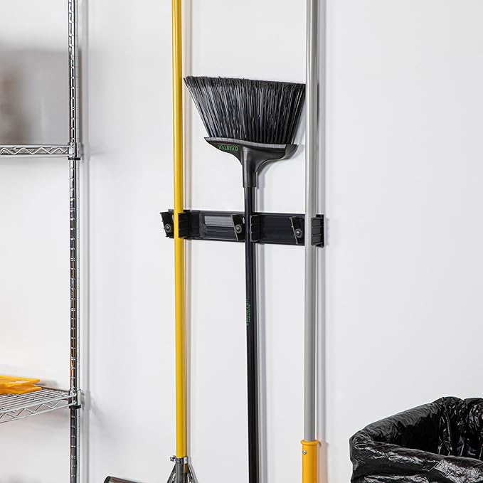 Restaurantware 17.7 Inch Snap-In Design Mop Holder, Black Plastic, 3 Customizable Slots, Screws Included