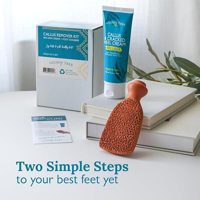 Foot Callus Remover Kit - 40% Urea Cream & Handmade Terra-Cotta Pumice Stone for Feet - Callus Remover for Feet with Shea Butter & Aloe Vera - Cracked Heel Treatment & Moisturizer