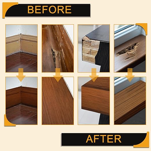 HARFINGTON Wood Grain Repair Tape 11.8 Inch x 33ft Self Adhesive Repair Patch Tape Simulated Wooden Floor Tapes with Plastic Scraper for Tables Doors Windows Furniture, Teak