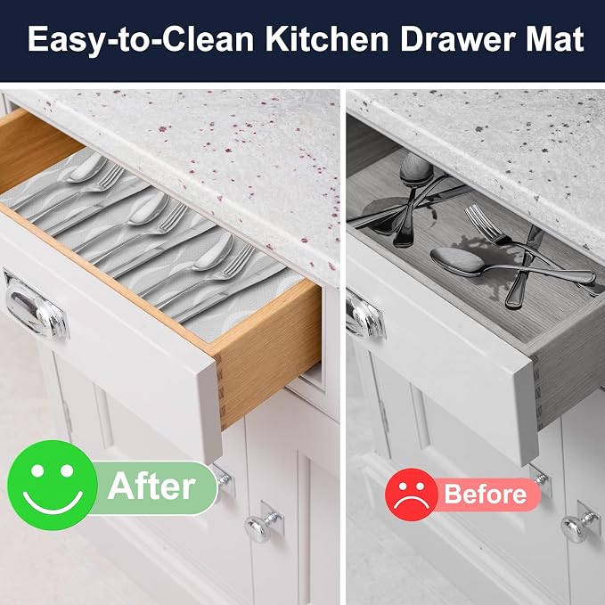 Fridge Shelf Liner, Waterproof Refrigerator Liner, Drawer Liners for Kitchen Cabinet, Non Adhesive Cupboard Liners Roll for Bathroom - Clear Wave 17.5"×78.7"