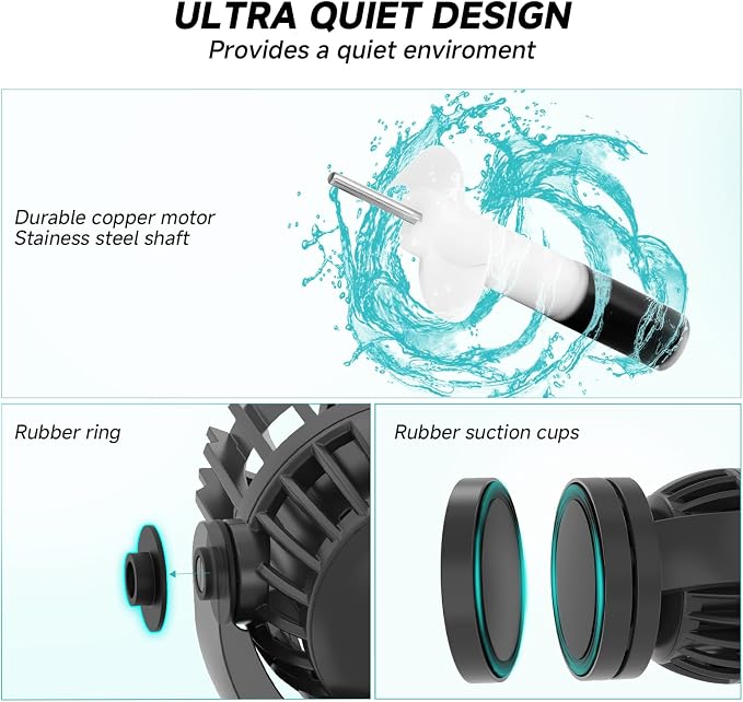 AQQA Wave Maker for Aquarium Circulation Pump with Controller, 1056GPH DC Powerhead with Strong Magnetic Suction Base, 360° Rotating Aquarium Wavemaker for 15 to 70 Gal Saltwater Freshwater Tank (10W)