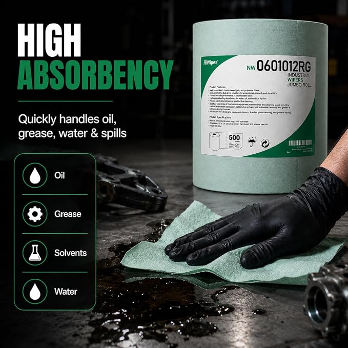 AAwipes Cleanroom Wipes Roll, 10x12" 500 Sheets Green, Cellulose Polyester | Low-Lint, Highly Absorbent, Surface Cleaning, Lab & Industrial Applications