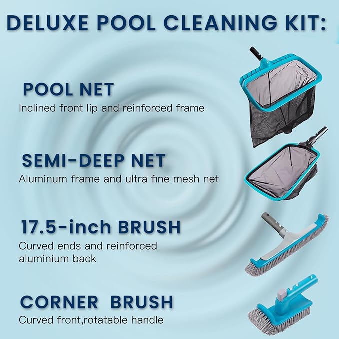 Sepetrel Deluxe Swimming Pool Cleaning Kit Including 2 Brush Heads, 2 Pool Skimmer Nets(NO Pole)