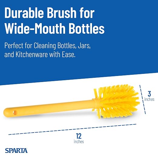 SPARTA Large Water Bottle Brush Ideal for Wide-Mouth Jars, Bottles and Tumblers, Dishwashing Tool with Handle for Home and Commercial Kitchens, Plastic, 12 Inches, Yellow, (Pack of 6)