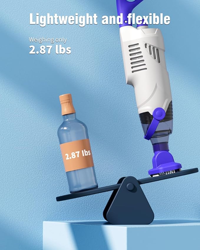 Little Shark Pool Vacuum for Above Ground Pool, Hot Tub Vacuum with a 60w Motor,18 Gal/Min Powerful Suction, Compact & Light Pool Vacuum with 5000mAh Battery, 1h Running Time