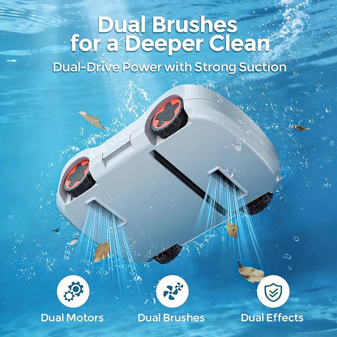 C5 Robotic Pool Cleaner, Cordless Pool Vacuum for Above-Ground & Inground Pools up to 2,200 Sq.Ft, Strong Suction, 180-Min Runtime, Smart Auto-Parking & 2.7L Large Debris Basket