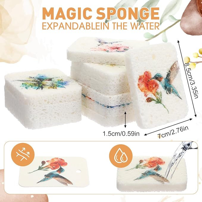 Maxdot 50 Counts Compressed Cellulose Sponges Bulk Fruits Style Natural Kitchen Compostable Non Scratch Dish Sponges for Washing Dishes, Cleaning Countertop Sink, Kids DIY