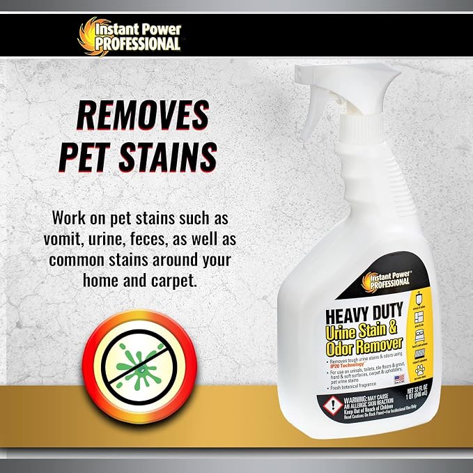 Instant Power Heavy Duty Urine Stain and Odor Remover, Stain and Smell Remover, 32 Fl. Oz.