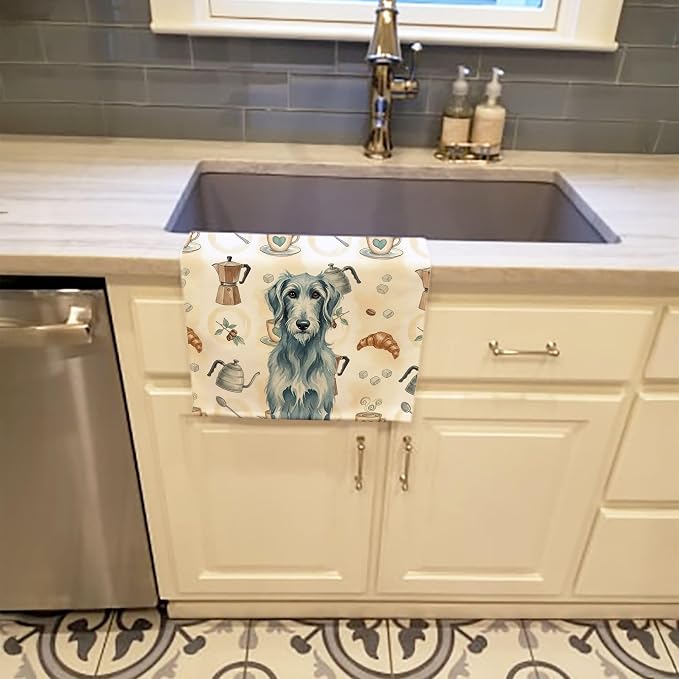 Caroline's Treasures Blue-Gray Scottish Deerhound Coffee Bar Kitchen Towel Velour Plush Front and Cotton Loop Back Machine Washable