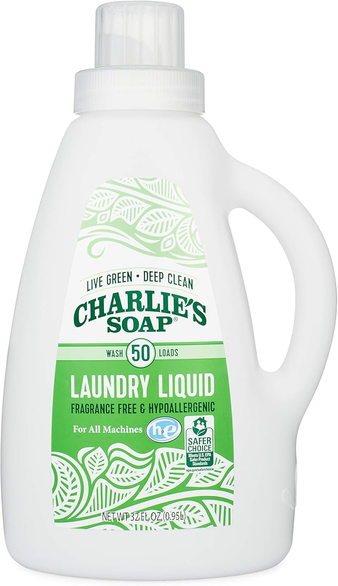 Charlie’s Soap Laundry Liquid (50 Loads, 1 Pack) Natural Deep Cleaning Hypoallergenic Laundry Detergent – Safe, Effective and Non-Toxic