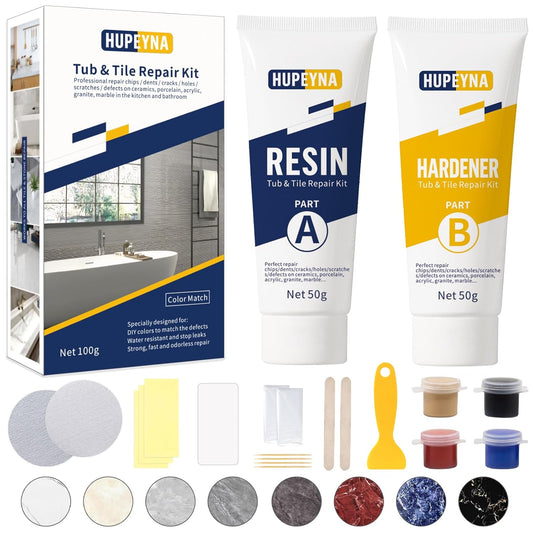 Tub, Tile and Shower Repair Kit (Color Match), Hupeyna Porcelain Repair Kit, Bathtub Repair Kit for Chips Dents Cracks Holes Scratchs, etc. Fiberglass Repair Set - Offer More Color Options
