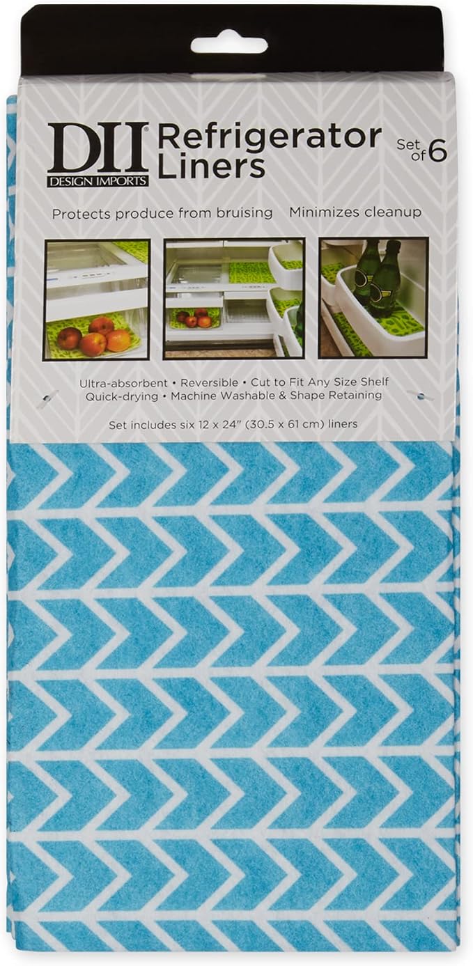 DII Fridge Liner Collection Non-Adhesive, Cut to Fit, 12x24, Bright Blue Herringbone, 6 Piece
