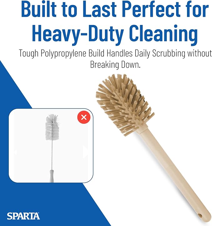 SPARTA 12 Inch Bottle Brush with Polyester Bristles and Plastic Handle, Color Coded, Large Round Head Cleaner for Bottles Jars and Food Service Equipment, Tan