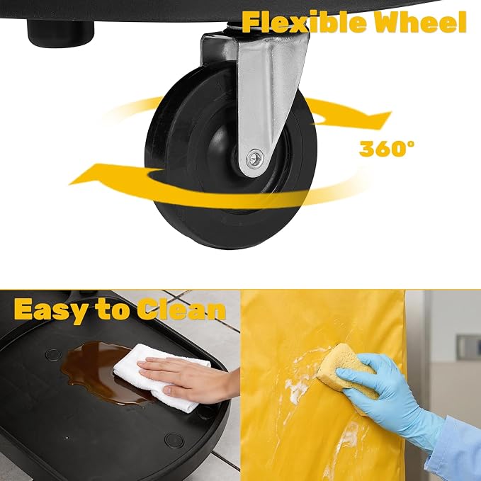 NORTHSKY Janitorial Cart, 3-Shelf Cleaning Carts on Wheels,Commercial Traditional Plastic Housekeeping Cart with 2 Yellow Vinyl Bag and 2 Pair of Rubber Gloves (Matte Black)