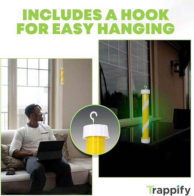 Glow-in-The-Dark Flies Stick by Trappify: Indoor & Outdoor Flying Insect Trap | Water-Resistant Sticky Traps for Fruit Fly Traps for Indoors and Fly Trap Indoor (8 Pack)