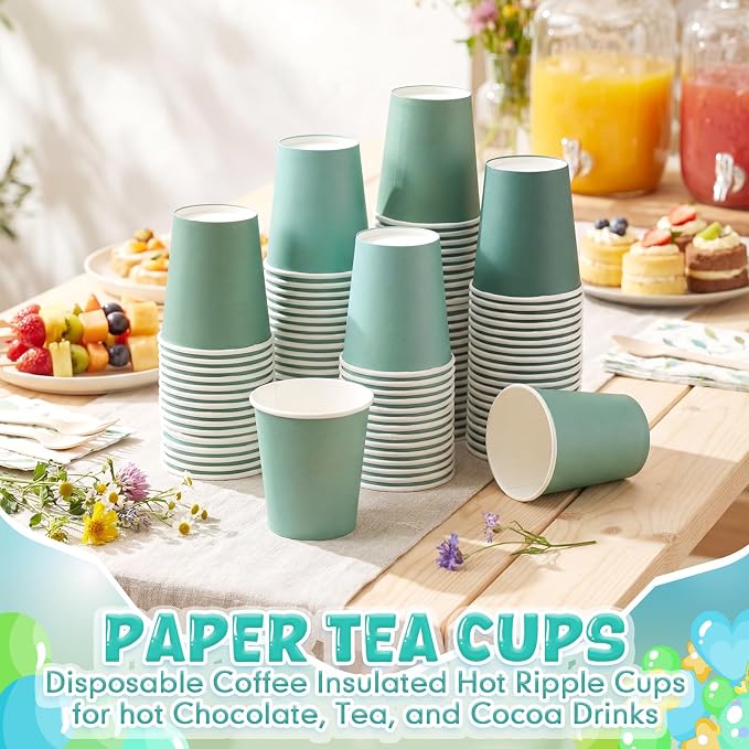100 Pcs Sage Green Paper Cups 7 oz Disposable Party Cups Bulk for Birthday Rainbow Party Supplies DIY and Holiday Hot Cold Beverage