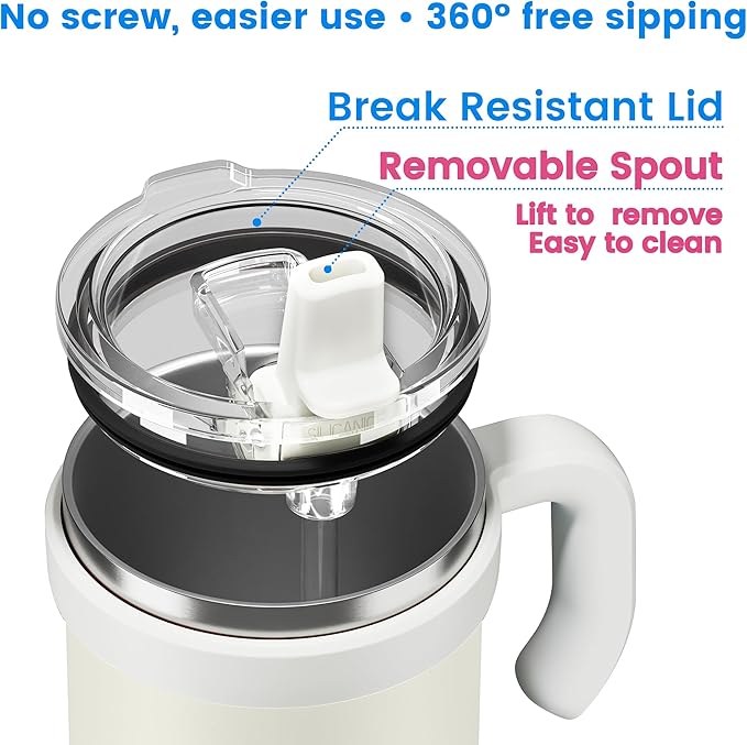 For Iced Coffee & Smoothies – Never Drink from a Moldy Lid Again: 20oz Hygienic Tumbler, 100% Leakproof Lid & Removable Foldable Spout. Reinforced Base, Fits Cup Holders - Cream
