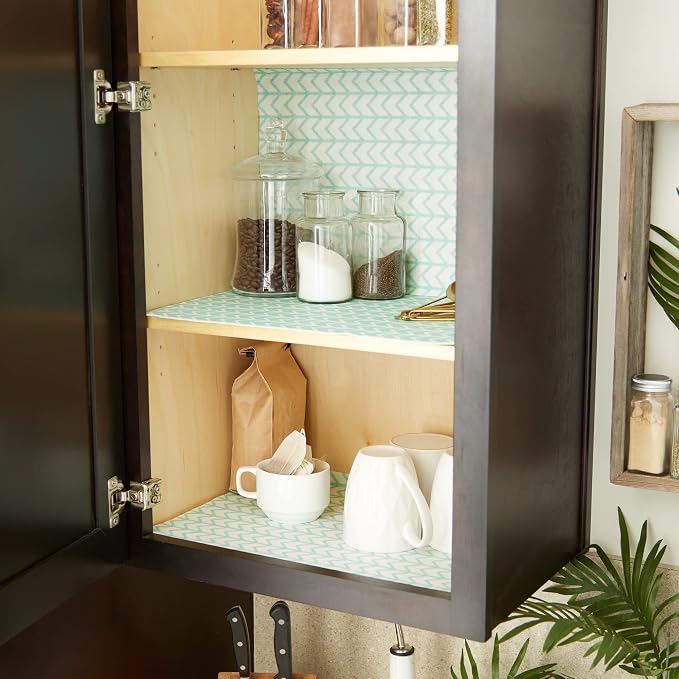 DII Fridge & Shelf Liner Collection Non-Adhesive, Cut to fit, Machine Washable, 12x20, Bright Aqua Herringbone, 2 Piece