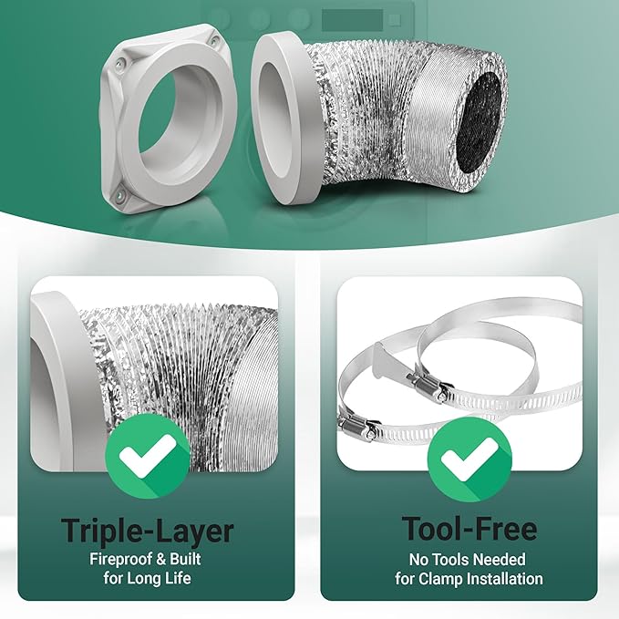 Magnetic Dryer Vent Connector Kit with 2.6ft Hose, 4 Inch ABS Snap-On Quick Connect for Tight Spaces, Airtight Seal Dryer Exhaust Venting Hookup Adapter for Laundry Room, SDV180