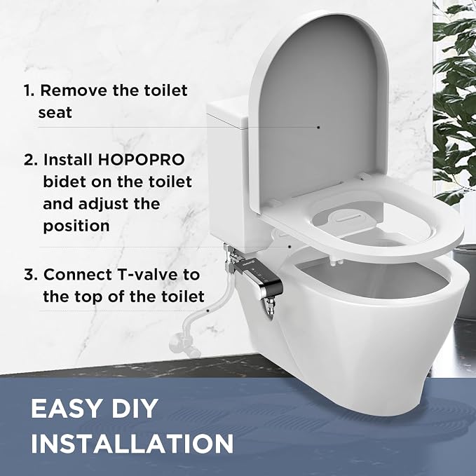 HOPOPRO Bidet Attachment for Toilet, Non-Electric Bidet Ultra-Slim Dual Nozzle (Feminine/Rear Wash), Cold Water Bidets Sprayer for Existing Toilets with Adjustable Pressure Control 1-Min Install