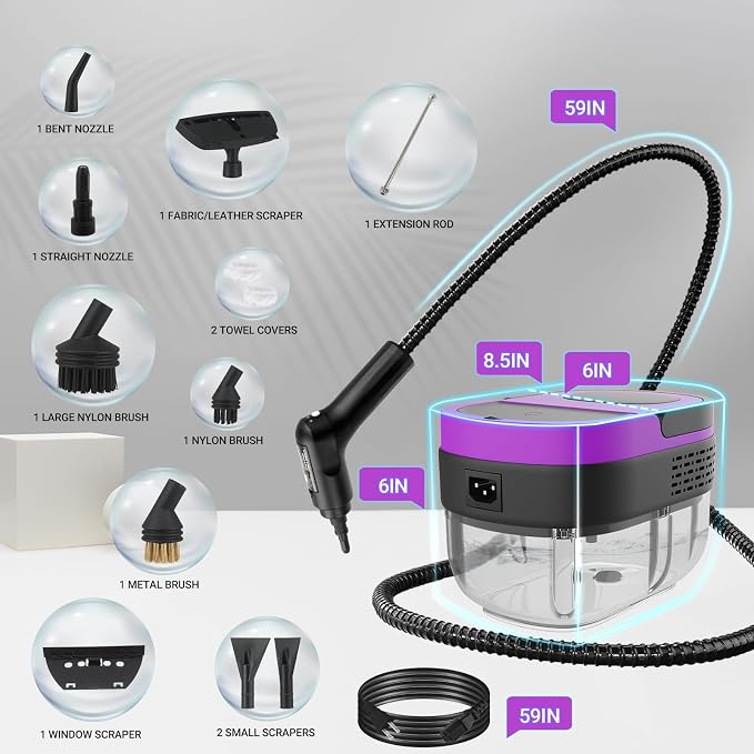 Steam Cleaner - 3-Level Adjustable Handle 15s Heat-Up - Steamer for Cleaning with 10pcs Accessories - Portable Steam Cleaner for Home for Car, Dirt, Grease, Grout, Tile, Floor, Couch, Furniture-Purple