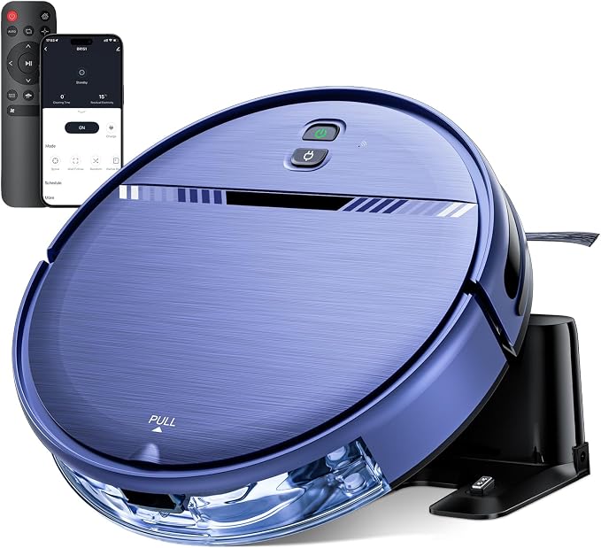 Robot Vacuum and Mop Combo, 2300Pa Strong Suction, 2-in-1 Dust Box and Water Tank, Works with Alexa/Google Assistant, Long Runtime, Schedule, Quiet, Ideal for Hard Floors, Low-Pile Carpets and Pets