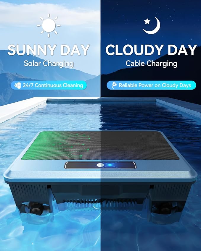 F1T Solar Powered Robotic Pool Skimmer Surface Cleaner with APP Support Dual Charging Options Smart Obstacle Avoidance 24/7 Continuous Cleaning Ideal for Above Ground Pool