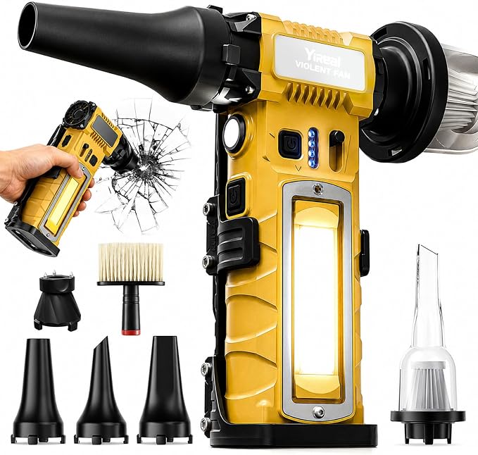 Compressed Air Duster, Cordless Rechargeable 7-in-1 Blower with 8000mAh Battery & 300000RPM, Variable Speed Electric Dust Remover for Keyboard PC Computer Car Vents Electronics Cleaning
