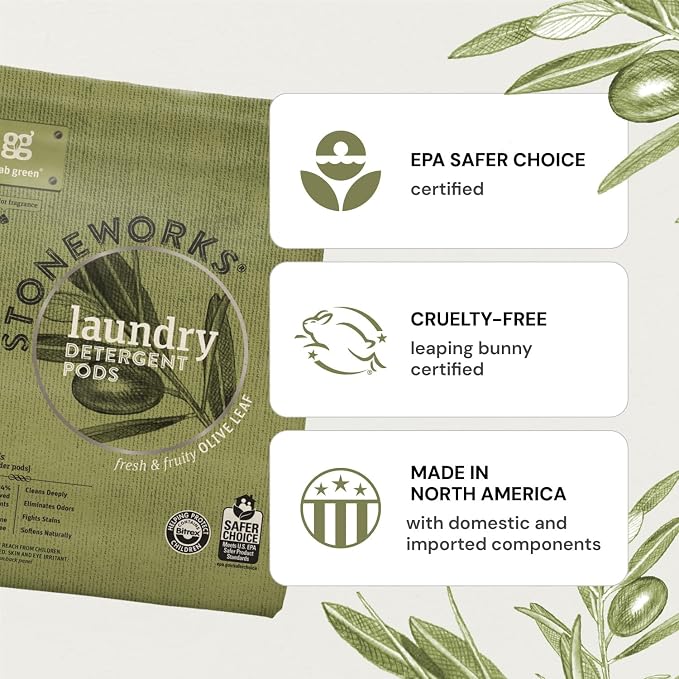 Grab Green Stoneworks Laundry Detergent Pods, 50 Count, Oak Tree | EPA Safer Choice; Plant & Mineral-Based; Fights stains; Eliminates odors; Softens naturally; No Harsh Chemicals