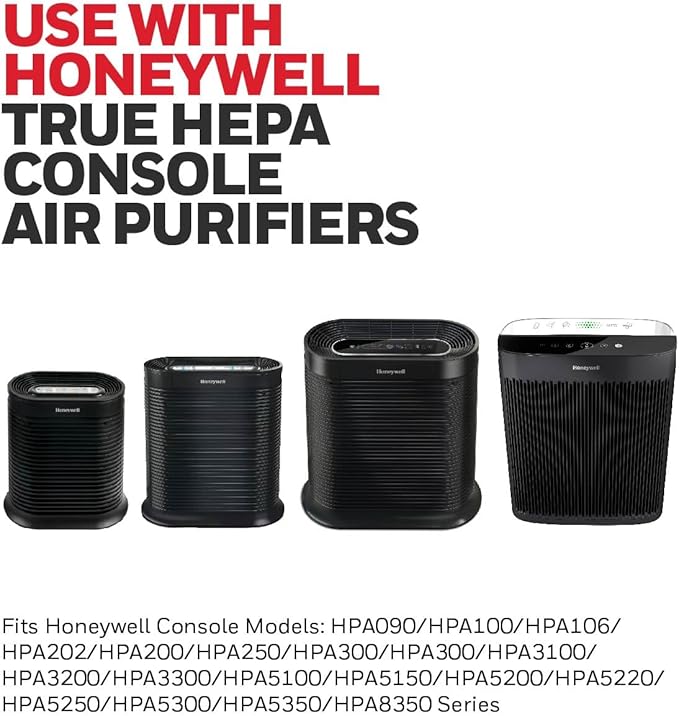 Honeywell HEPA Air Purifier Filter R, 6-Pack for HPA 100/200/300, 3000 and 5000 Series - Airborne Allergen Air Filter Replacement Targets Wildfire/Smoke, Pollen, Pet Dander, and Dust
