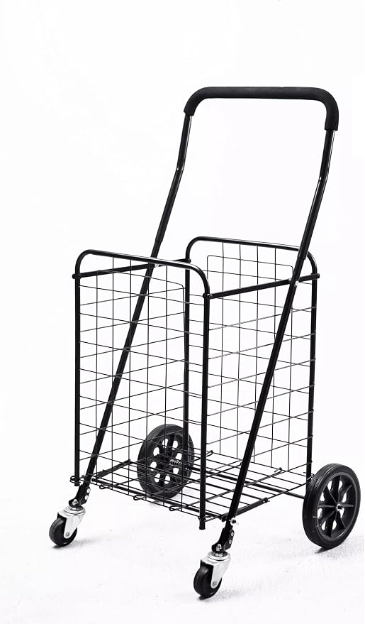 Mount Plus SF-118-2 Swivel Grocery Utility Shopping Cart with Dual Swivel Wheels | Easily Collapsible and Portable to Save Space and Heavy Duty | Rolls Smoothly on Streets, Store, Sidewalks