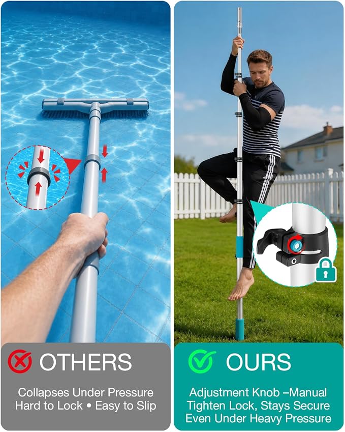 Pool Pole Telescopic 16FT Heavy Duty Aluminum, Adjustable Clasp Lock, Extension/Extendable Telescoping Tool for Above Ground/Inground Swimming Cleaning Supplies Brush/Skimmer/Net/Vacuum