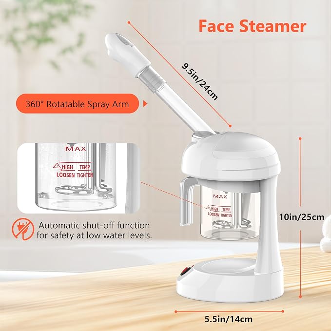 Facial Steamer - TASALON Ozone Face Steamer for Facial, Portable Facial Steamer with Removable Water Tank, Nano Ionic Facial Steamer for Home Salon Spa or Personal Care, White