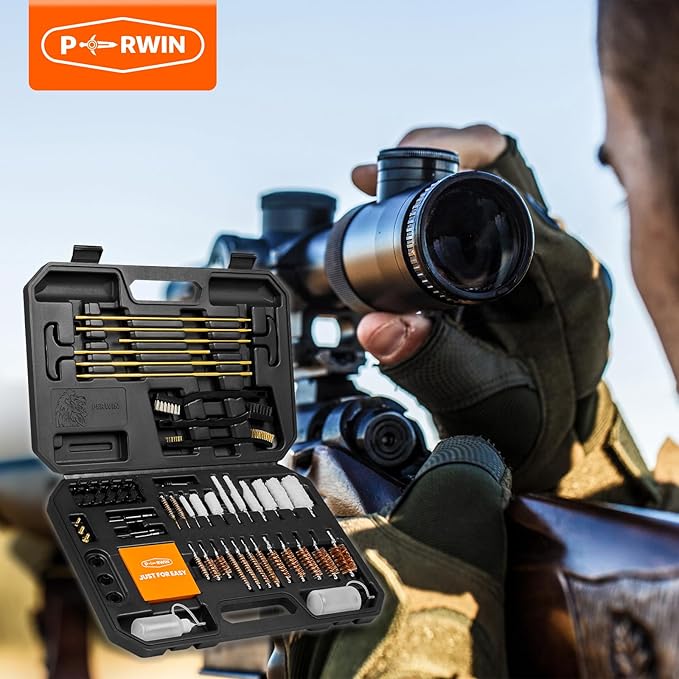 PERWIN Universal Gun Cleaning Kit for All Caliber Pistol Rifle Handgun Shotgun Hunting Cleaning Kit with Brass Rods and Tough Carrying Case, Gun Accessories Gifts for Men