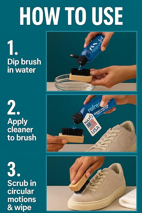 & Conditioner | 1x Cleaning Solution, 1x Brush - Easily Clean Suede, Leather, Nubuck, Canvas and Mesh Shoes - White Sneakers | Shoe Cleaning Kit