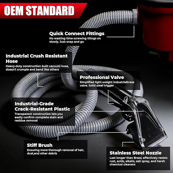 OEM Standard Upholstery Tool Attachment, Better Extractor Hose Kit Compatible with Mighty Pro|Mighty Pro X3|Wide Track Carpet Cleaning Machines, Shop Vac Extractor Kit for Carpet & Upholstery Cleaning