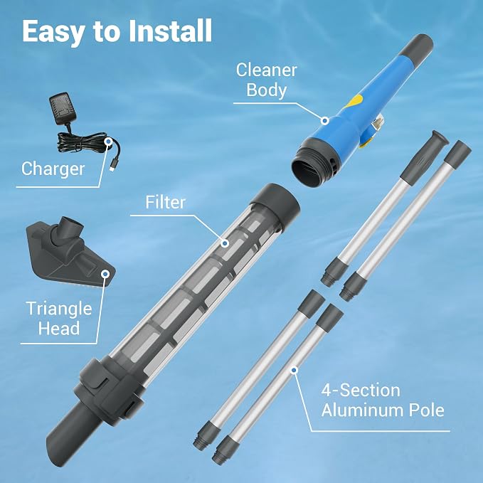 Cordless Hot Tub Vacuum, Rechargeable Handheld Pool Vacuum for Above Ground Pools, Removes Sand & Debris from Spas, Hot Tubs & Small Pools (Sky Blue)