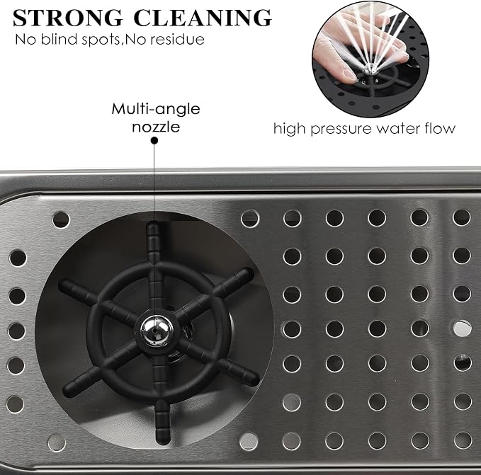Glass Cleaning Machine, Stainless Steel Countertop Commercial Pitcher Cleaning Machine, Kitchen Sink Coffee Bar Coffee Milk Tea Cup Glass Cup Cleaning Machine (Silvery)