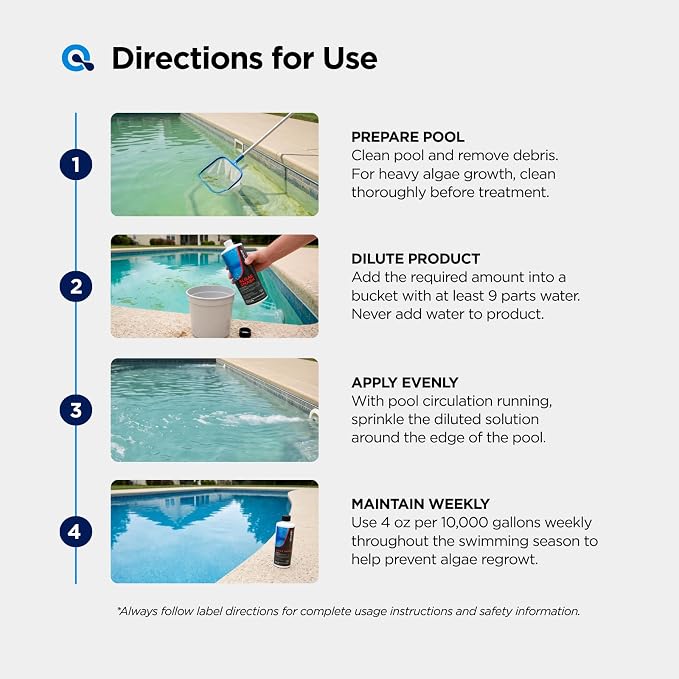 AquaDoc Algae Smash Polyquat 60 Algaecide for Swimming Pools - 32 oz - Non-Foaming, Non-Staining Formula to Help Remove and Prevent Algae in Inground and Above Ground Pools - Made in USA